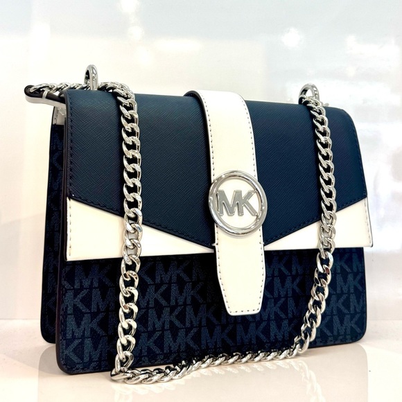 Michael Kors Greenwich Small Color-Block Signature Crossbody Bag Admiral Blue - Picture 3 of 9